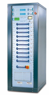 COMPACT PLUG-IN SERIES Transmitter Station by RVR R.V.R.design focus is on ultimate redundancy and is incorporated in all transmitter components: power supply, exciters, power modules and cooling fans. Each module features switching mode power supply to control and stabilize power supply voltage from the power supply section and is controlled by a microprocessor board connected to the other microprocessor boards in the machine via RS485 bus. Each amplifier module provides Automatic Power Control for out put power.